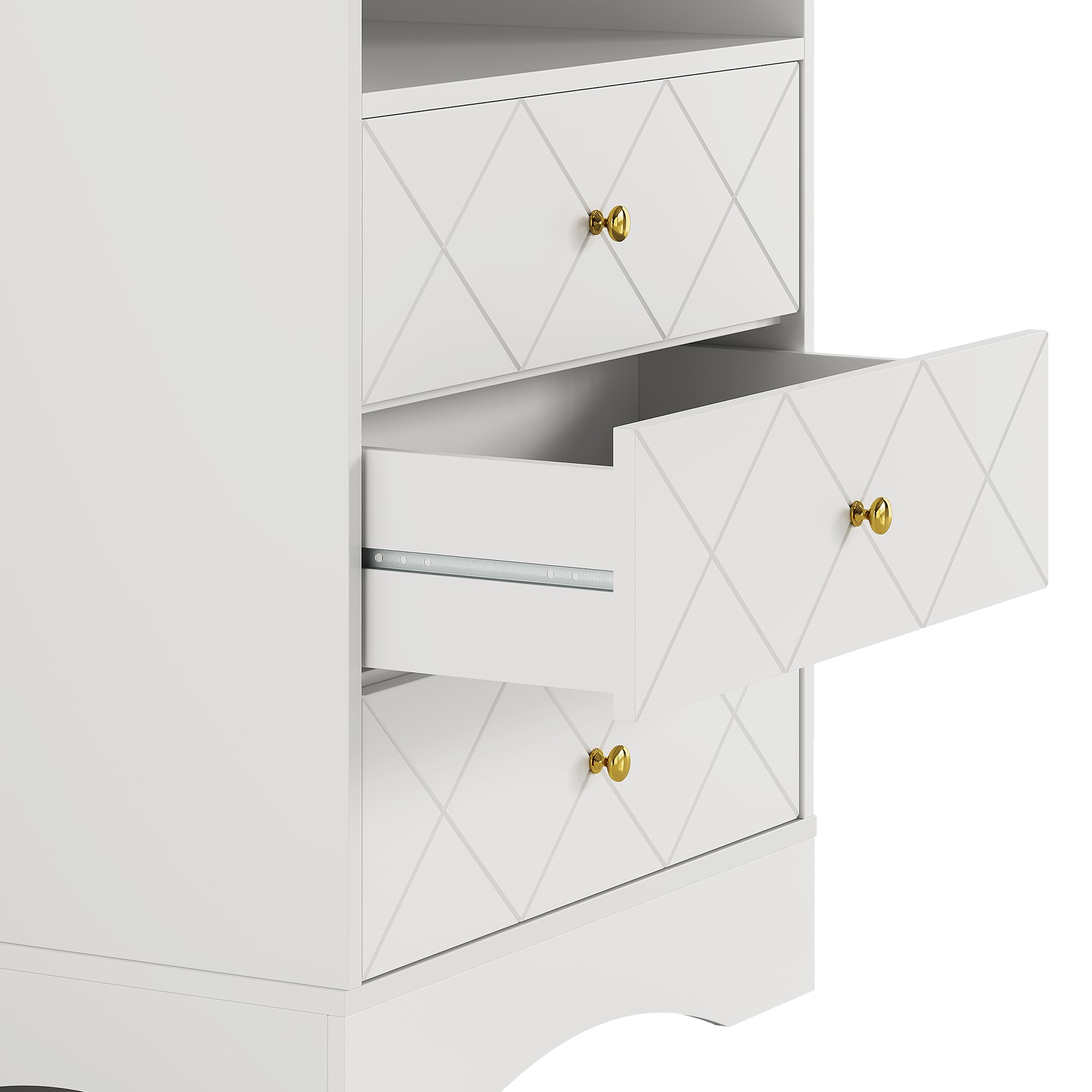 Dresser With Drawers & Floating Shelves, 3 Drawer Dresser With Open Storage & Painted Finish, Modern Storage Dresser For Toddler Room, Bedroom, Living Room, Closet, Hallway, White_maomaolike.com